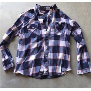 Mens Wrangler Pearl Snap Flannel Shirt Large